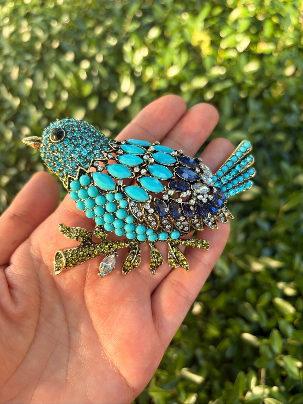 Large Brooch Turquoise Crystal Bird Brooch Multicolor Pin - Picture 3 of 8